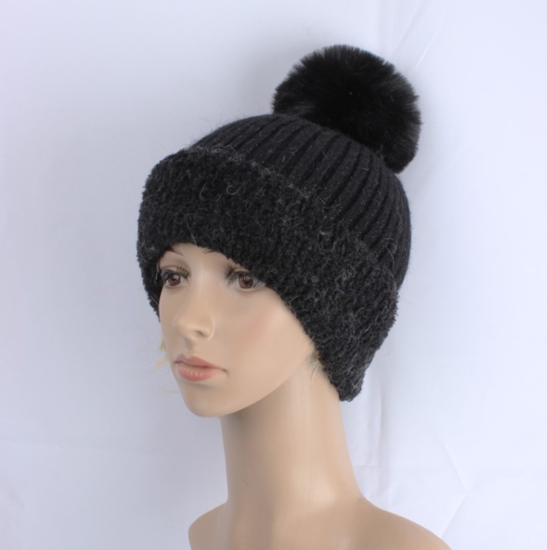 Head Start soft angora pompom beanie  for comfort and warmth black STYLE : HS/5059BLK image 0